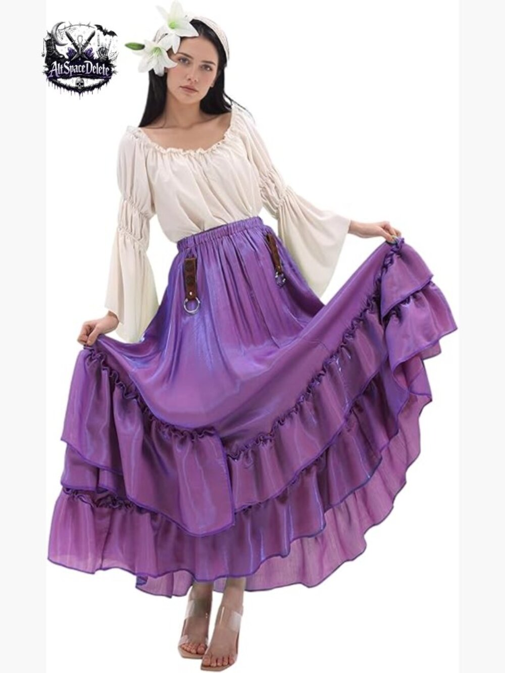 Renaissance Maxi Skirt with Ruffled Layers, Victorian Style, Polyester